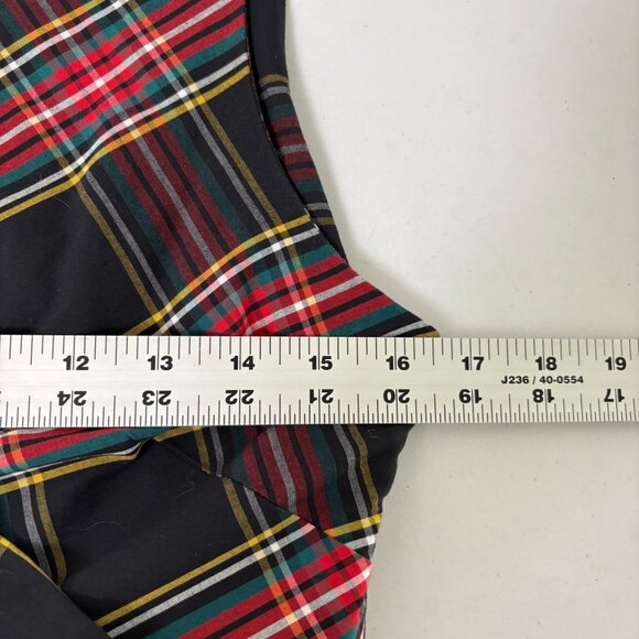 J Crew V Neck Midi Wrap Dress Size 8 Black Red Tartan Plaid Sleeveless AG880 - Picture 9 of 13